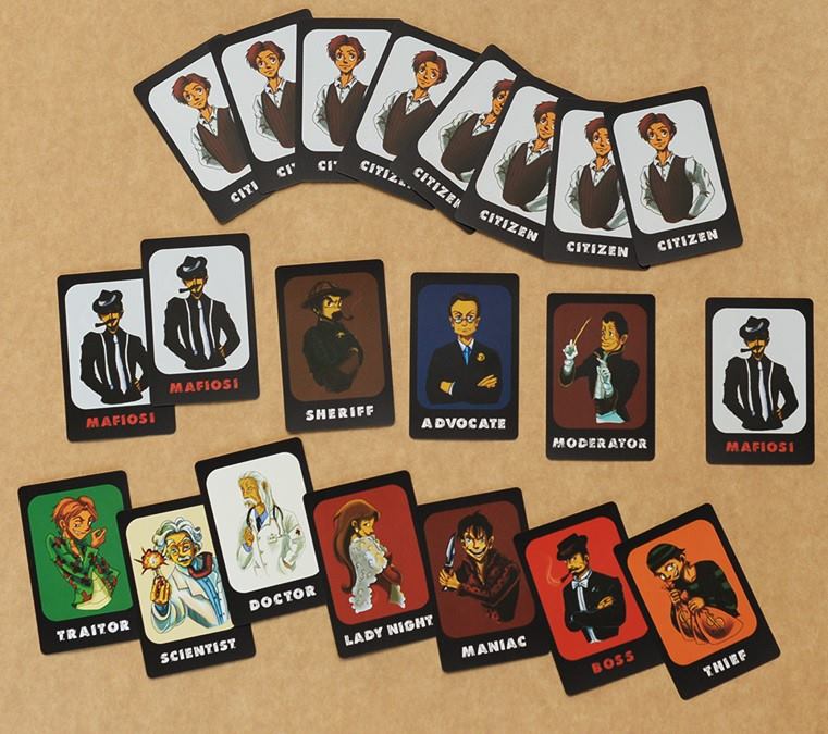 Mafia game cards — black back with red logo